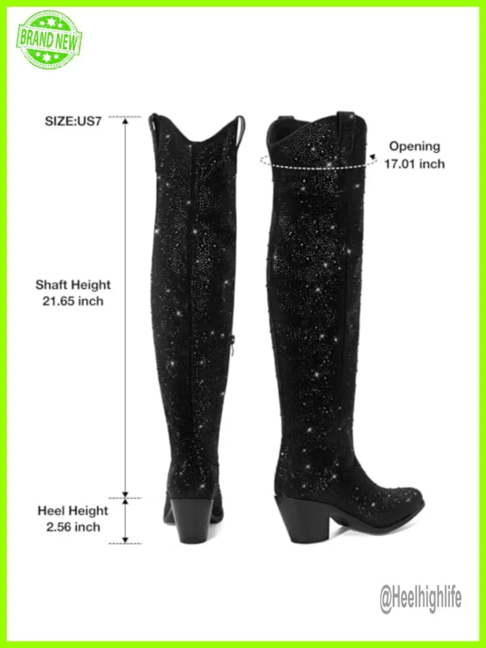 Rhinestone Cowgirl Over the Knee Boots Pointed Toe Chunky Heel Thigh High